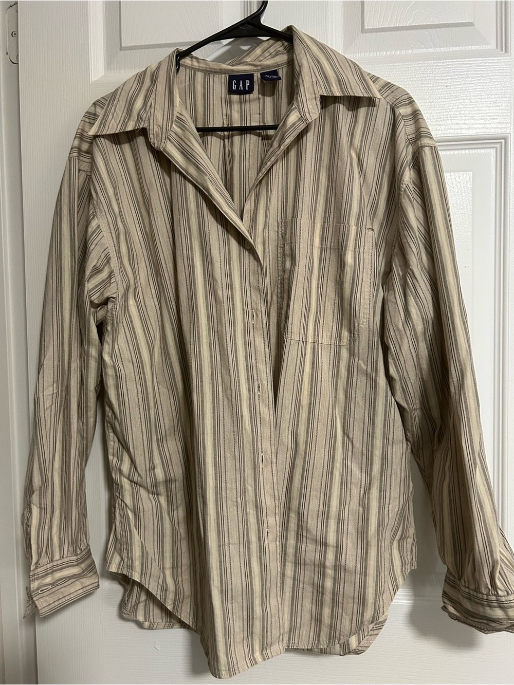 GAP Men’s Cream and Brown Striped Button-Down Shirt